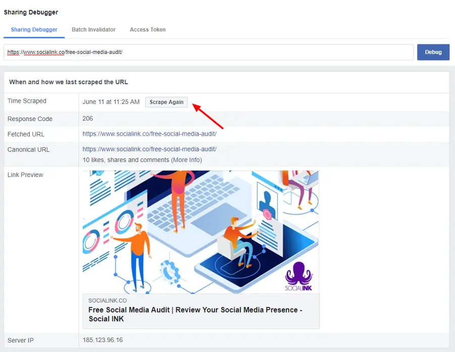 how to fix link previews - FB Debugger 2